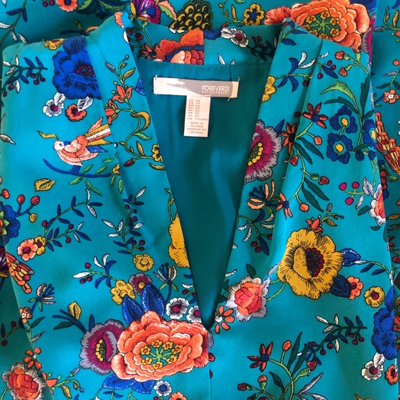 Turquoise Floral Print Tie Dress - Picture 7 of 7
